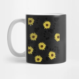 Sunflower and Black Floral Mug